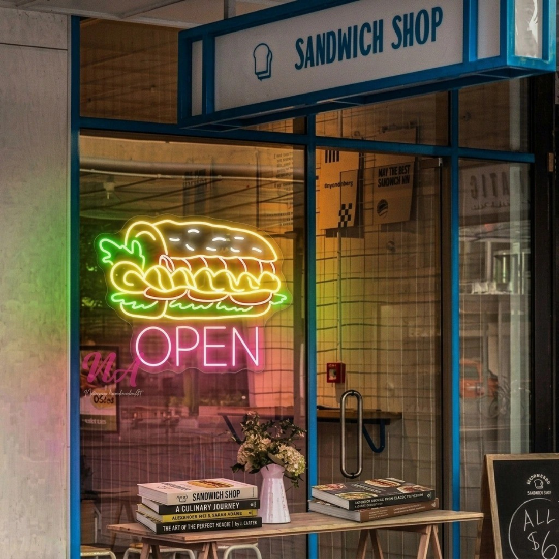 Sandwich Open LED Neon Sign | Restaurant & Café Window Light