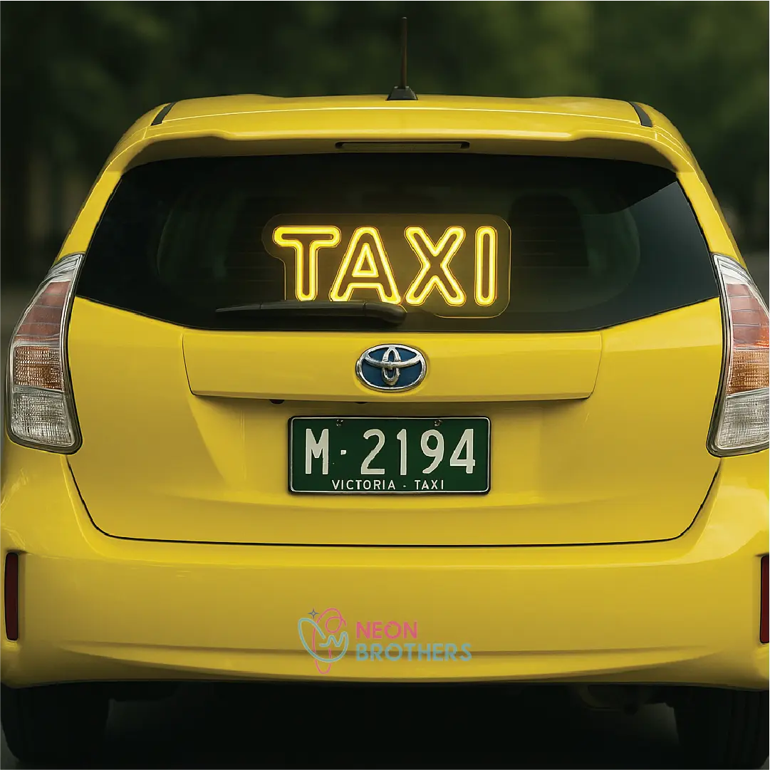 Taxi Car Neon Sign – Bright Yellow LED for Rideshare & Taxi Visibility | Rear Window Display
