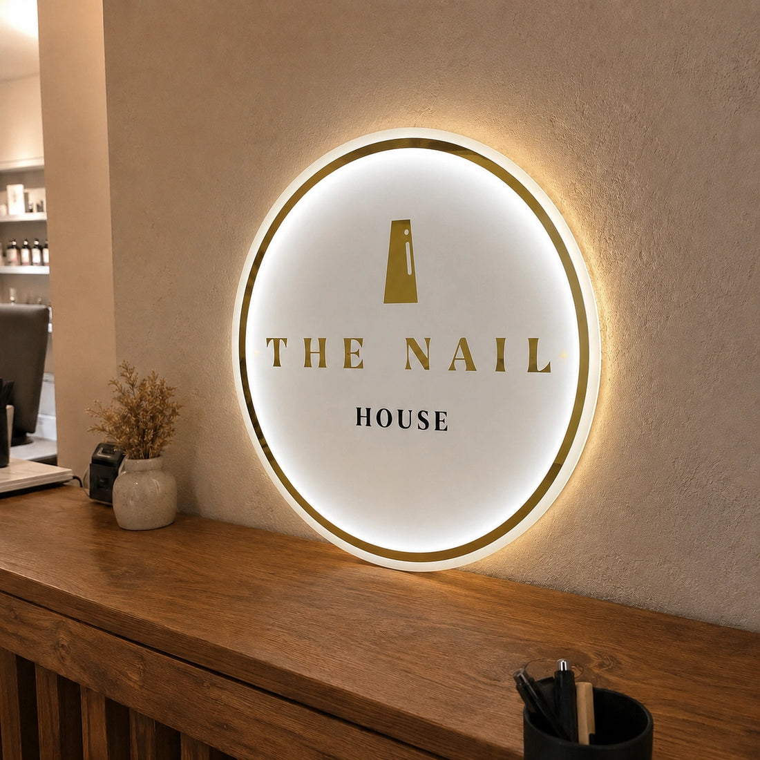Custom Round Nail Salon Backlit Sign | Personalised Acrylic LED Logo Sign
