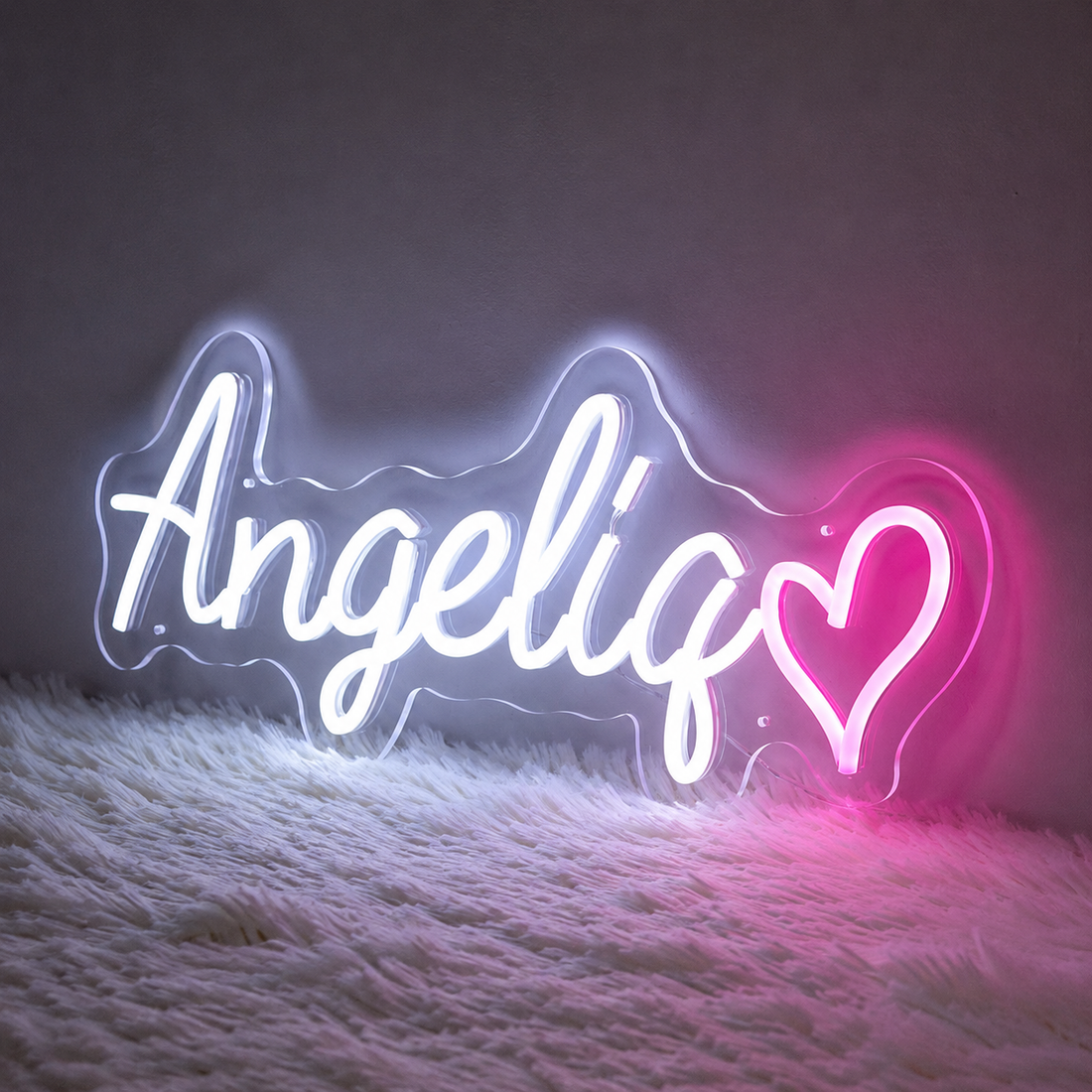 Custom Angel LED Neon Sign with Pink Heart | Acrylic Wall Decor Light