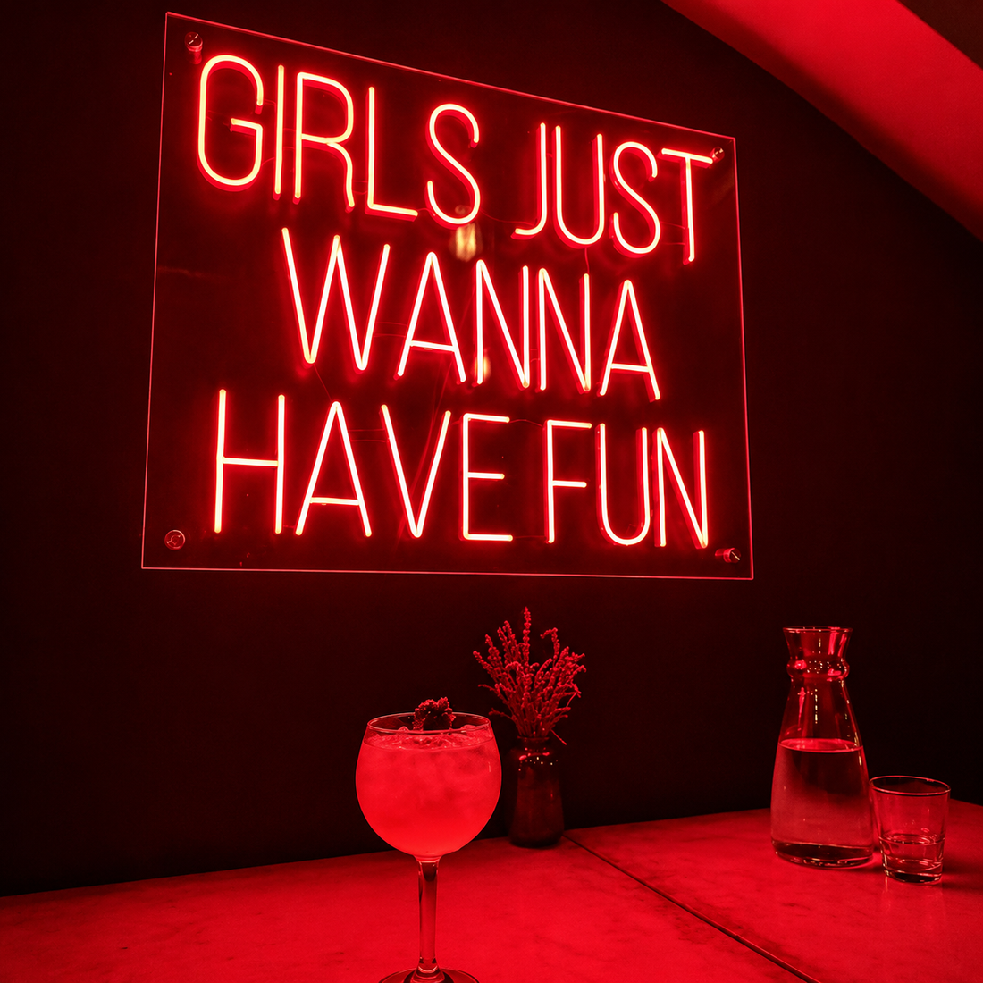 Girls Just Wanna Have Fun LED Neon Sign – Red Quote Wall Decor