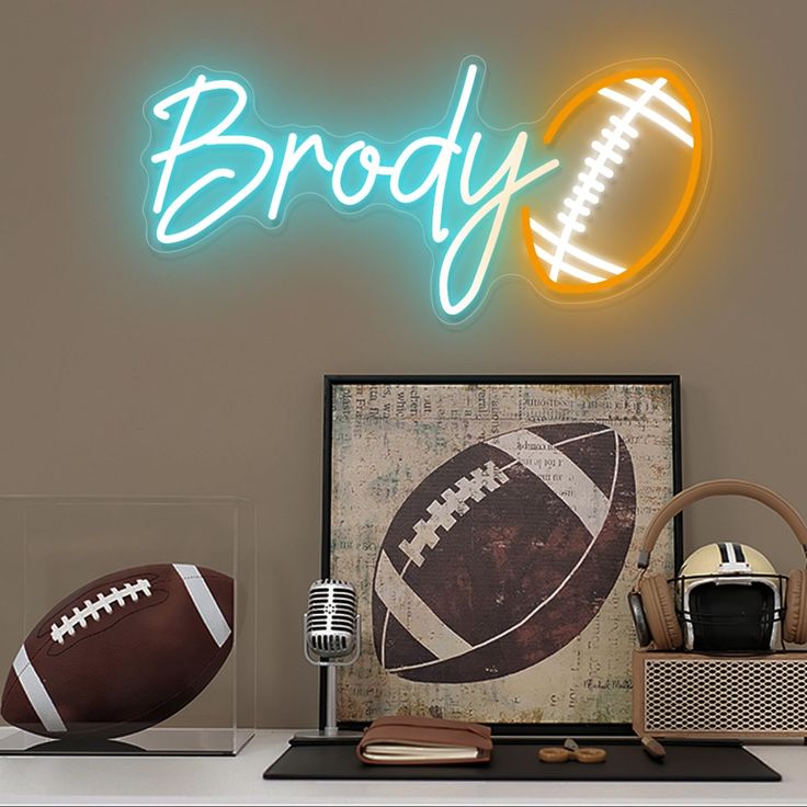 Brody Football LED Neon Sign | Personalised Sports Room Name Light