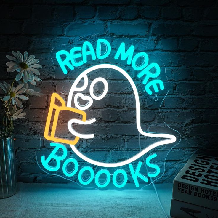 Read More Books Ghost LED Neon Sign – Cute Reading Room Wall Decor