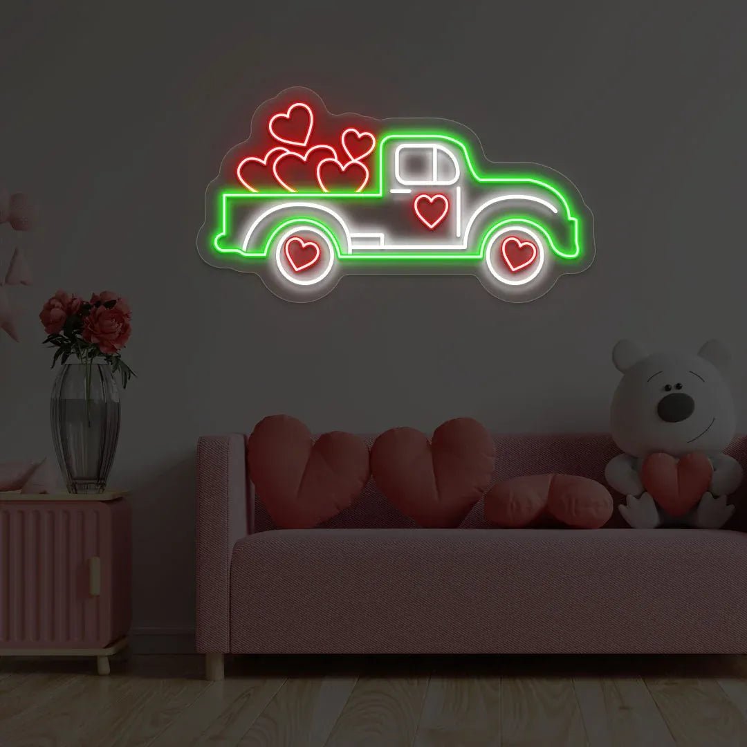 Delivering Love Truck Neon Sign – LED Neon Light for Valentine’s Day, Weddings, and Romantic Home Décor - Neon Brothers
