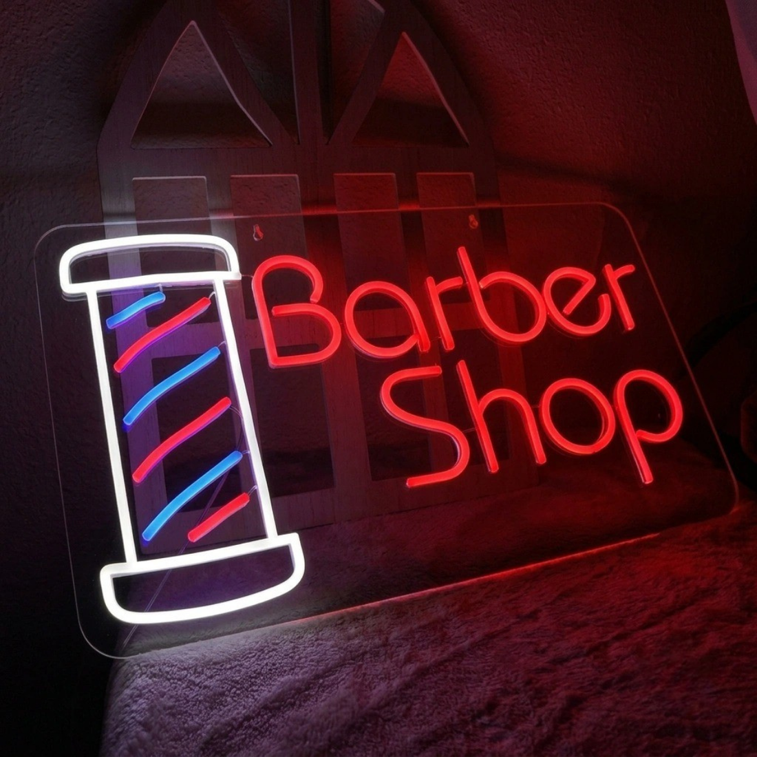Barber Shop LED Neon Sign with Barber Pole | Shopfront & Wall Decor