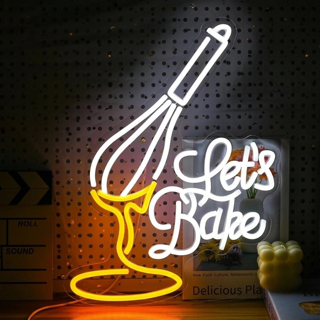 Let's Bake LED Neon Sign with Whisk | Bakery & Café Wall Decor