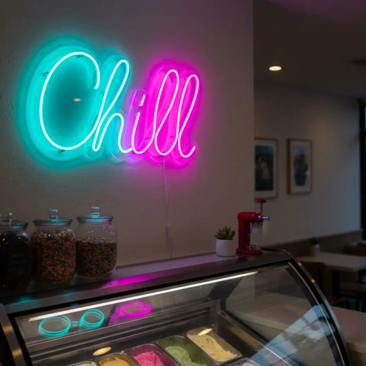 Chill Neon Sign – LED Wall Light for Ice Cream Shops, Cafés & Home Décor