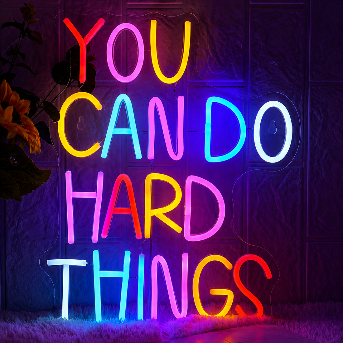 You Can Do Hard Things LED Neon Sign – Inspirational Multi-Colour Wall Decor