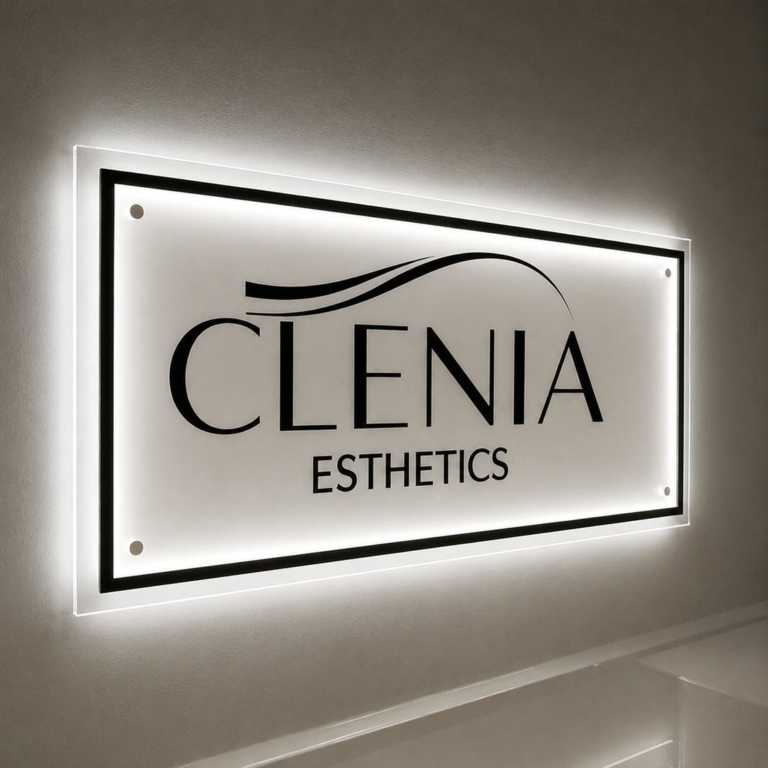 Clenia Esthetics LED Halo Sign | Luxury Reception Logo Wall Sign
