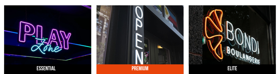 Three vinyl signs comparison showing quality differences over time - Neon Brothers