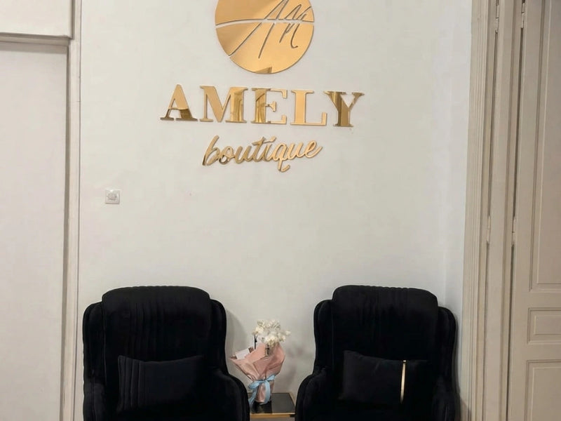 Custom gold 3D boutique wall sign for Amely Boutique – Sydney, NSW – Neon Brothers