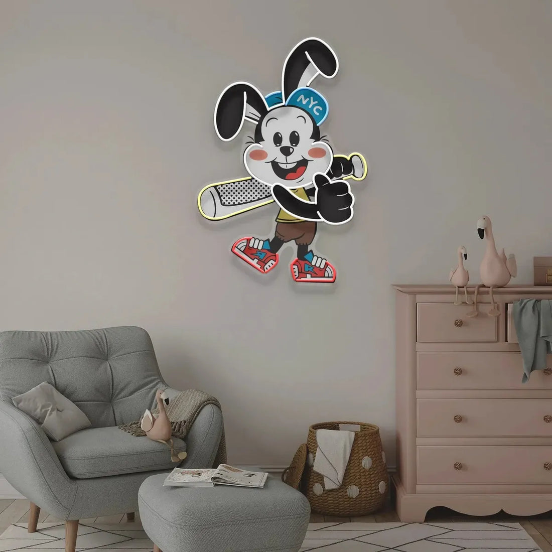 Rabbit Playing Baseball Neon Sign – A Playful Glow for Kids & Sports Lovers - Neon Brothers