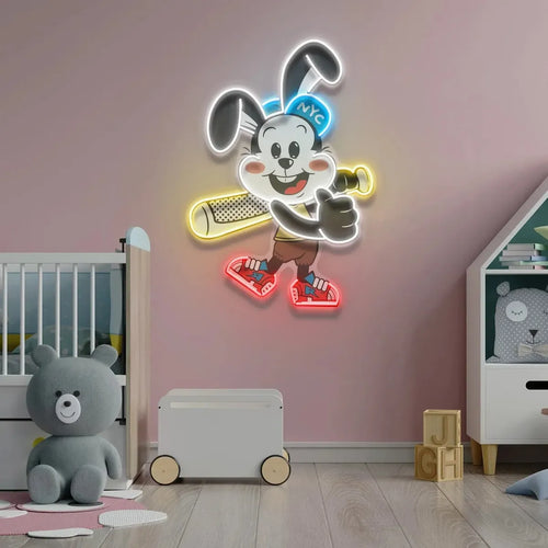 Rabbit Playing Baseball Neon Sign – A Playful Glow for Kids & Sports Lovers - Neon Brothers